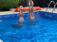 twins in pool
